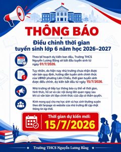 THÔNG BÁO ĐIỀU CHỈNH THỜI GIAN TUYỂN SINH LỚP 6 NĂM HỌC 2026–2027